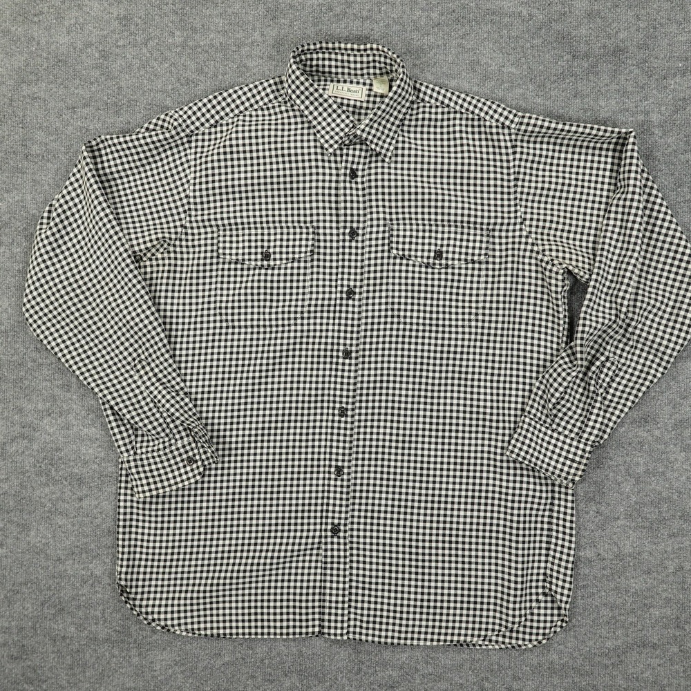 Vintage L.L. Bean Shirt Mens‎ XLT Black Gingham Check Long Sleeve Button USA